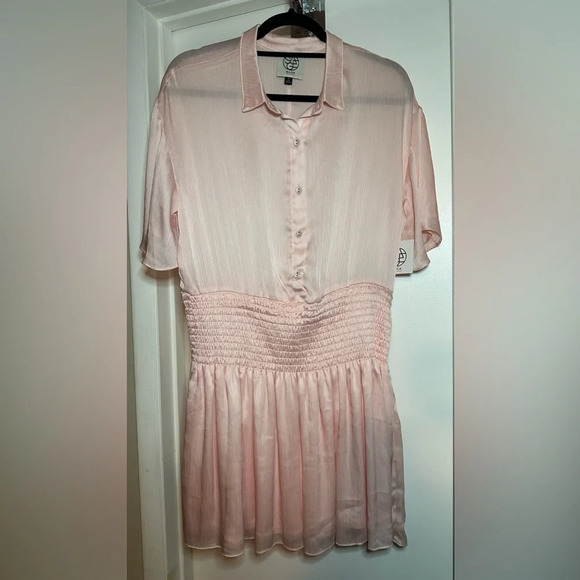 NWT Sage Collective Smocked Waist Mini Dress in Blush Size 10 - Picture 4 of 9